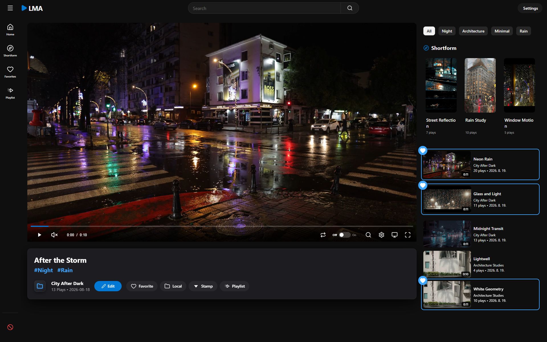 Actual Local Media Administrator player showing After the Storm, playback controls, and the full video information card